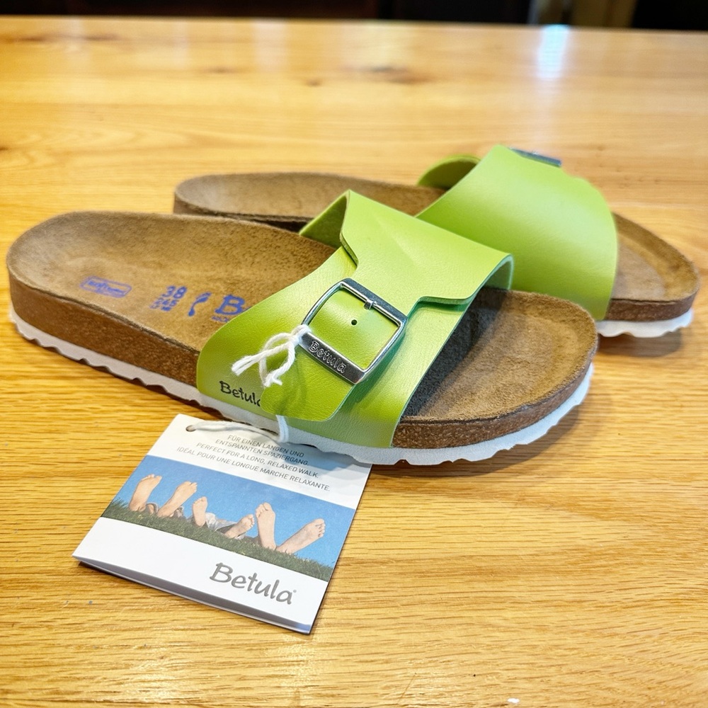 Birkenstock Betula Green Sandals with Cork Footbed